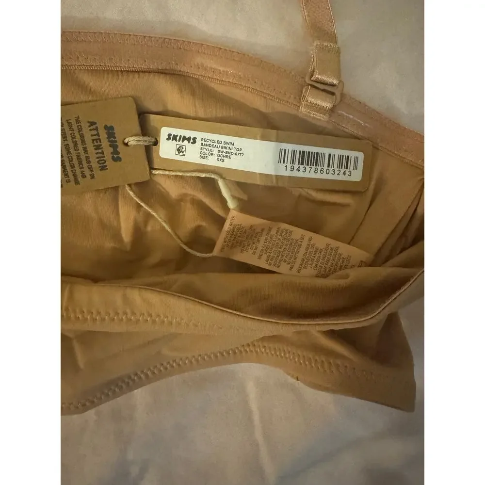 SKIMS Size XXS Recycled Swim Bandeau Bikini Top Color Ochre NWT